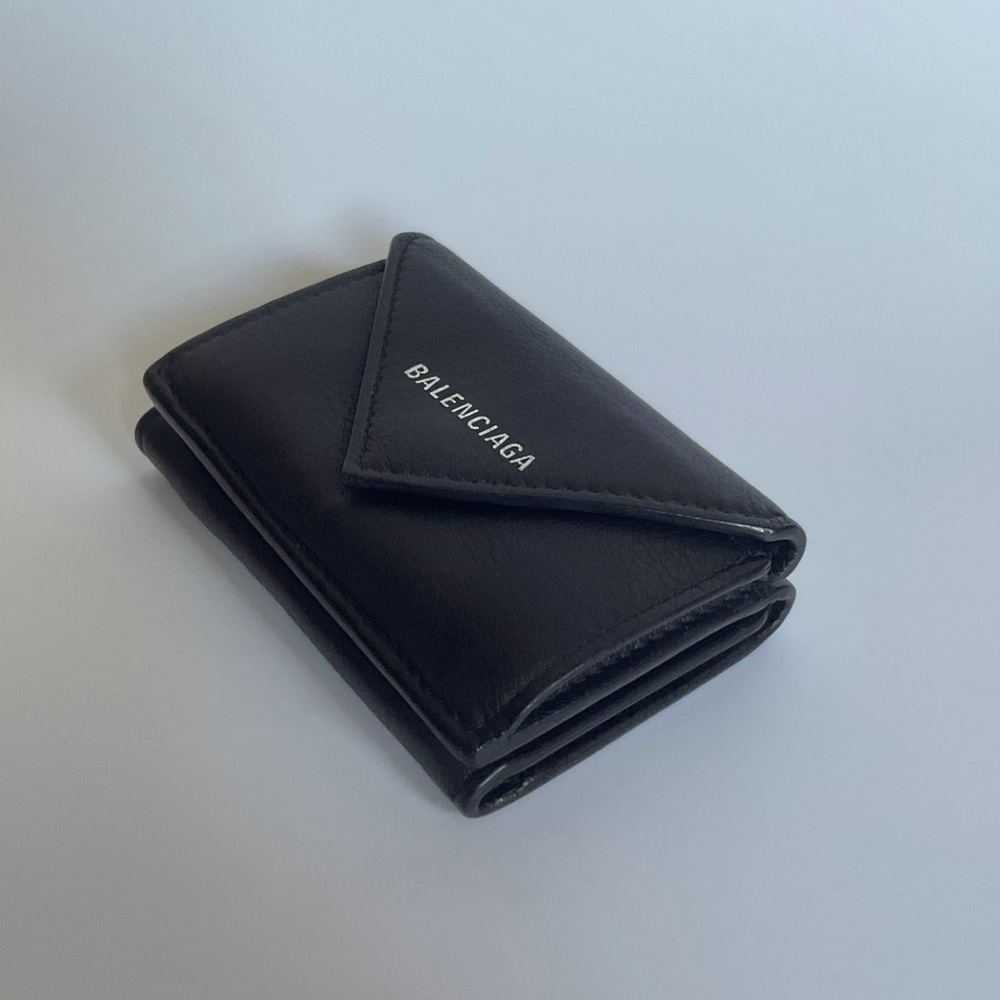Balenciaga Mini Wallet Tri-fold Black Authentic Italy Leather - Picture 2 of 12